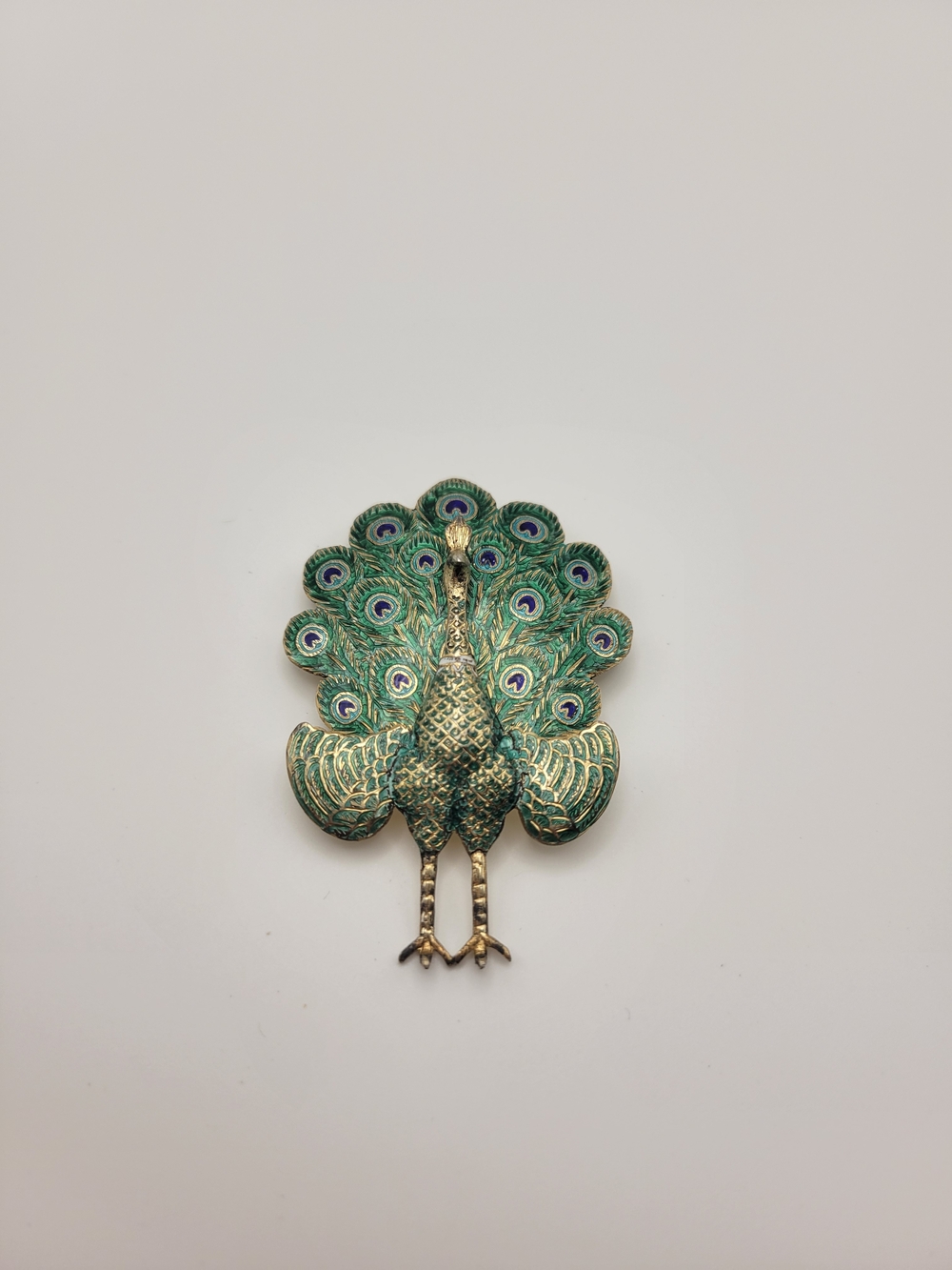 Vintage SIAM Sterling Enamel Peacock Hinged Brooch LARGE 2.5"